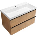 CERANO - Kúpeľňová skrinka Velora - dub medový, úchytka čierna - keramické umývadlo Viano - 81,2x67,6x46,5 CER-856999