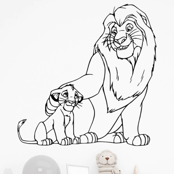 Veselá Stena Samolepka Mufasa a Simba Leví kráľ Farba: černá, Veľkosť: 80 x 81 cm