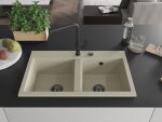MEXEN/S MEXEN/S - Hektor granitový drez 2-bowl 800 x 480 mm, béžová, čierny sifón 6521802000-69-B