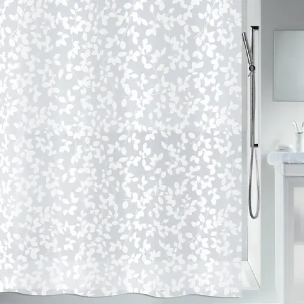 Spirella BLATT sprchový záves motív rastlín šedo-biely / PEVA / 180 x 200 cm (7610583081834)