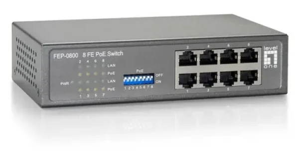 LevelOne Switch 8x Fast Ethernet PoE / Switch / 8- Port / 10/100 Mbps / 8x PoE / 85 W (FEP-0800)