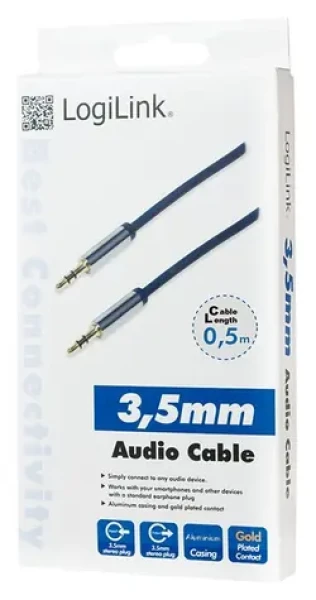 LogiLink audio kábel Jack 3,5mm modrá / Audio kábel / Jack 3,5mm - Jack 3,5mm / 0,5m (CA10050)