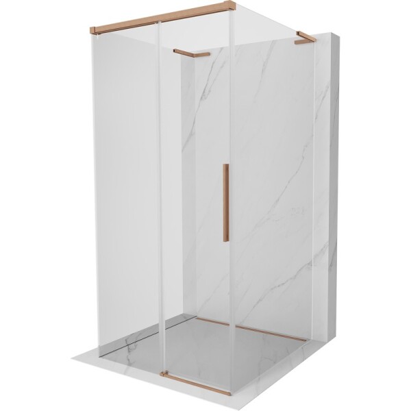 MEXEN/S - Rox-3S L sprchový kút 3 stenný, posuvný 100 x 100, transparent, meď kartáčovaná 8C2L-100-100-65-00-3S
