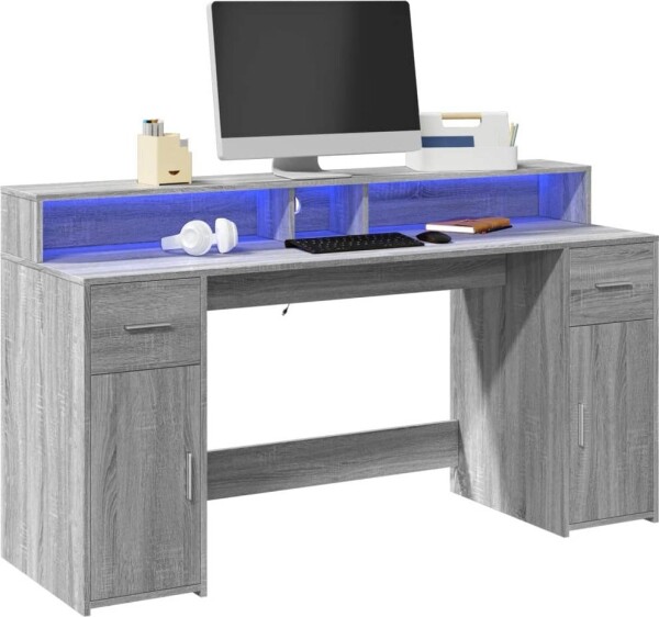 VidaXL Biurko z podświetleniem LED, Sivý dub sonoma, 160x55x91 cm