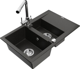 MEXEN/S - Gaspar granitový drez 1.5 s odkvapkávačom vrátane batérie Duero, čierna/zlatá metalik 6507-75-671600-00