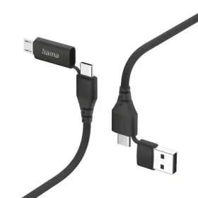HAMA USB kábel 4v1 čierna / Nabíjací kábel / USB-A + USB-C / USB-C + Micro-USB / 1,5 m