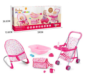 Mamido Mamido Detská súprava pre bábiku 13v1 - kočík, vanička, jedálenský pultík, nosič a doplnky na starostlivosť o bábiku
