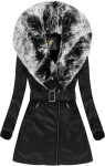 Čierno-sivý kabát z ekokože s kožušinovým golierom Libland (LD-5518) odstíny černé XL (42)