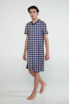 Vamp - Bavlnená kockovaná pánska nočná košeľa 20624 - Vamp blue oxford M
