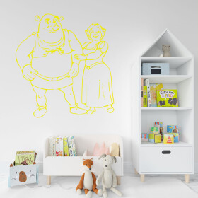 Veselá Stena Samolepka Shrek a Fiona Farba: žlutá, Veľkosť: 100 x 105 cm