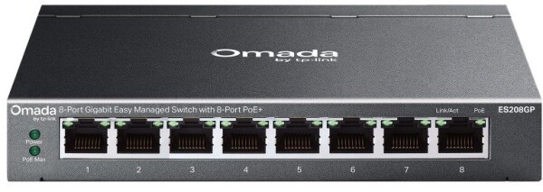 TP-Link TP-Link Omada ES208GP łącza sieciowe Zarządzany L2 Gigabit Ethernet (10/100/1000) Obsługa PoE DIN rail Čierny