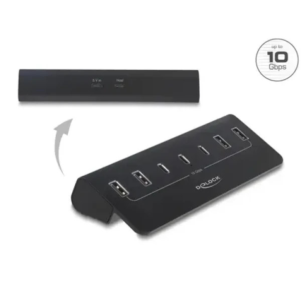 DeLock USB hub 7portový čierna / USB hub / 3× USB-C + 4× USB-A / 10 Gbps / kovové telo (64283)