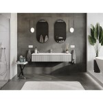 MEXEN/S - Rivel kúpeľňová skrinka 140 cm s umývadlom Vela, 1 šuplík, reliéf, šedá mat/biela mat 91A20-14023-1-BF62-W23M01