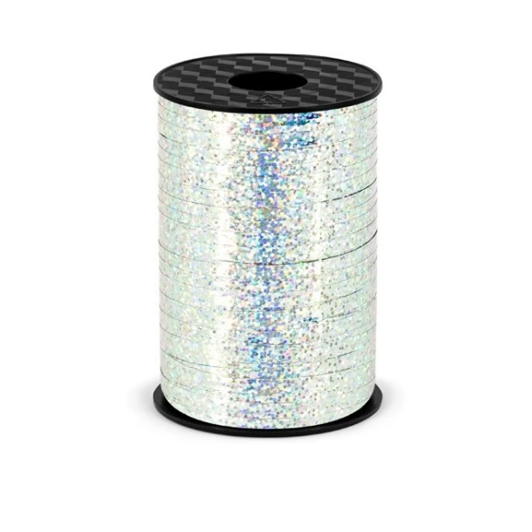Strieborná holografická stuha 5 mm/225 m - PartyDeco