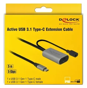 DeLock / Aktívny predlžovací kábel USB-C (MF) / USB 3.2 Gen 1 / 5 Gbps / 5m (85392)