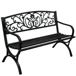 Mamido Záhradná kovová lavica pre 2 osoby dekoratívna čierna