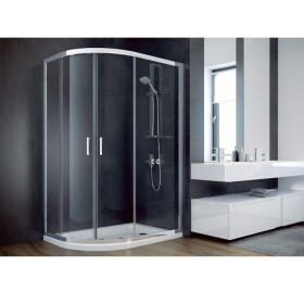 BESCO - Asymetrický sprchovací kút MODERN 185 + vanička z liateho mramoru LAKA - FARBA rámu - Chróm / Leštený hliník (ALU), Rozmer A - 100, Rozmer B - 80, Vanička HL - Vrátane vaničky, Výplň - Frost bezpečnostné sklo - 6 mm, Spôsob prevedenia - Ľavá