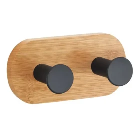 MSV YONO samolepiaci vešiak s 2 háčikmi čierny / bambus / oceľ / 94 x 53 x 36 mm (3700703918837)