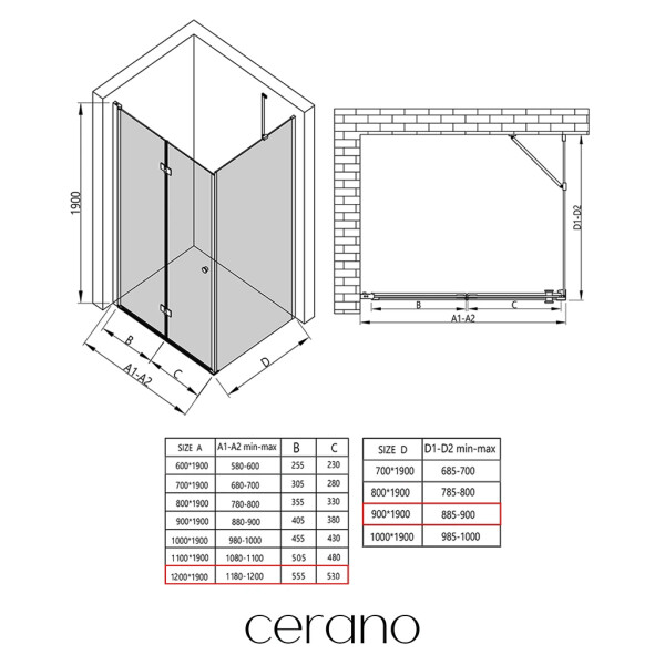 CERANO - Sprchovací kút Volpe L/P - 6 mm - chróm, transparentné sklo - 120x90x190 - zalamovacia CER-669661
