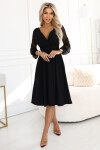 657-1 Elegantné midi šaty s obálkovým výstrihom a tylovými rukávmi - čierne M