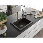 MEXEN/S MEXEN/S - Elix granitový drez 1-miska 600 x 500 mm, čierna/zlatá metalik, sifón zlatá 6525601005-75-G
