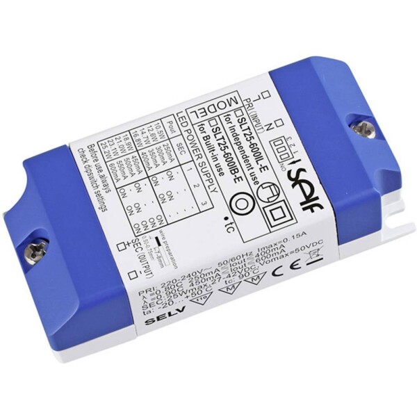 Self Electronics SLT25-600IL-E LED driver konštantný prúd 25 W 250 - 600 mA 27 - 42 V/DC bez možnosti stmievania, montáž na nehorľavom povrchu, schválenie; SLT25-600IL-E