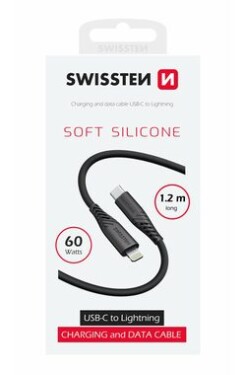 Swissten SOFT SILICONE dátový kábel USB-C (M) - Lightning (M) 1.2m čierna / 60W / 3A (71535010)