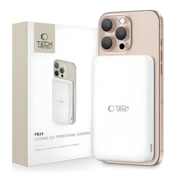 Tech-Protect LifeMag PB24 biela / Powerbanka / MagSafe Qi2 / 10000 mAh / bezdrôtové nabíjanie