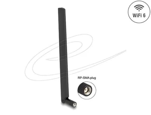DeLock WiFi 6 RP-SMA samec čierna / Anténa / 3-6 dBi / Všesmerová / Otočný kĺb (90677)
