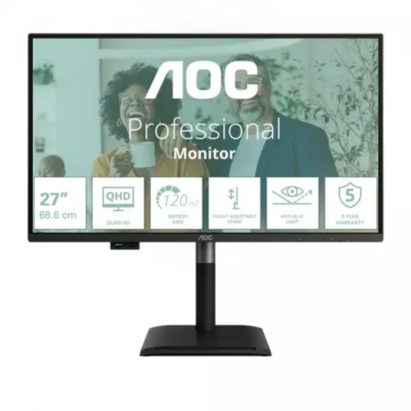 27" AOC Q27P4CV čierna / IPS / 2560x1440 / 16:9 / 4ms / 1500:1 / 350cd-m2 / HDMI + DP + USB-C / VESA (Q27P4CV)