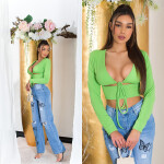 Sexy Koucla Crop Top with Cut Outs and Lacing detail lightgreen Einheitsgroesse