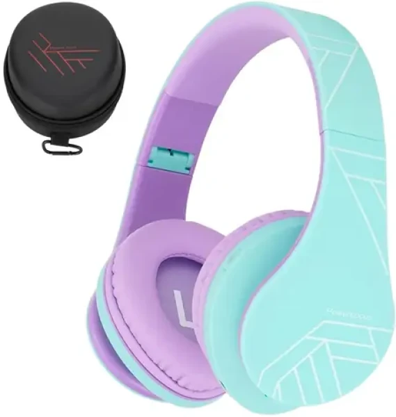 PowerLocus P2 Kids Turquoise/Purple / Detské bezdrôtové slúchadlá s mikrofónom / Bluetooth 5.3 (pwl-p2kids-tealp)
