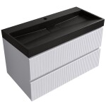 CERANO - Kúpeľňová skrinka Carole - biela matná ryhovaná + umývadlo z lit. mramoru Vita - čierna matná - s otvorom - 100x58x46 CER-374898