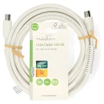 Nedis Koaxiálny kábel IEC zástrčka-zásuvka biela / Koaxiálny kábel / 120 dB / 75 Ohm / 4X tienenie / 5 m / PVC (CSGL40020WT50)