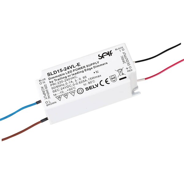 Self Electronics SLD15-24VL-E LED driver konštantné napätie 15 W 200 - 625 mA 24 V/DC stmievateľný, ochrana proti prepätiu, prepätia, montáž na nehorľavom; SLD15-24VL-E
