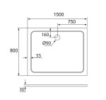 H K - THOR Sprchová vanička z liateho mramoru, obdĺžnik, 150x80x3 cm SE-THOR-15080
