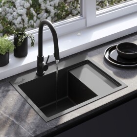 REA REA - Oceľový drez Fin Black s kuchynskou batériou KPL-96014