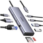 Ugreen HUB UGREEN CM498 USB-C / 2xUSB-A, 2xUSB-C, HDMI, VGA, RJ45 1000Mbps, SD/TF, USB-C PD 100W Sivý