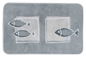 Spirella ANDROS šedá / Kúpeľňová predložka / 55 x 85 cm / polyester / protišmyková / motív rybičiek