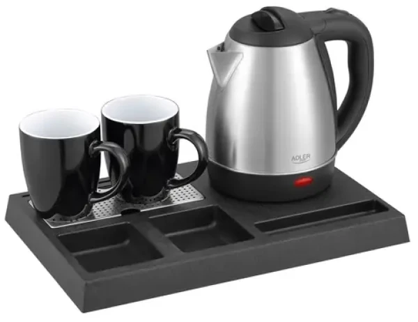 Adler AD 1354 čierna, nerez / Hotelový set s kanvicou / 1,2 L / 1500 W / 2 šálky (AD 1354)