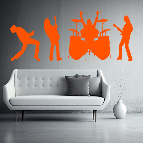 Veselá Stena Samolepka Rocková kapela Farba: oranžová, Veľkosť: 100 x 40 cm