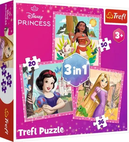 Trefl - Puzzle - Disney princeznej: Vaina, Locika a Snehulienka 3v1