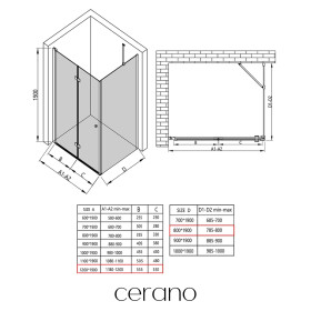 CERANO - Sprchovací kút Volpe L/P - 6 mm - čierna matná, transparentné sklo - 120x80x190 - zalamovacia CER-669634