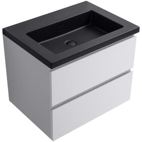 CERANO - Kúpeľňová skrinka Carole - biela matná + umývadlo z lit. mramoru Ovo - čierna matná - 60,5x53x46,5 CER-979922