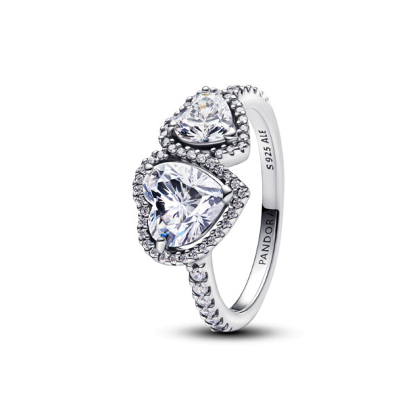 Pandora Strieborný prsteň Trblietavé srdcia Timeless 193659C01 58 mm