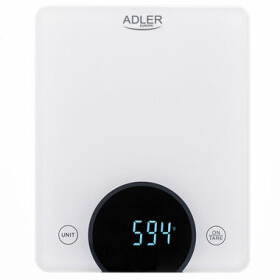 Adler AD 3173w biela / Kuchynská váha / 10 kg / LCD / TARE / tvrdené sklo / 2x AAA (AD 3173w)