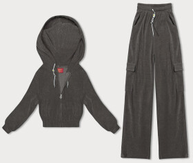 Dámsky komplet v grafitovej farbe - mikina a nohavice typu cargo (AMG-322A) odstíny šedé XL (42)