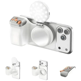 4smarts Magnetický fotodržiak biela / Držiak na telefón / Magnetické uchytenie / Bluetooth spúšť / LED prisvetlenie (541802)