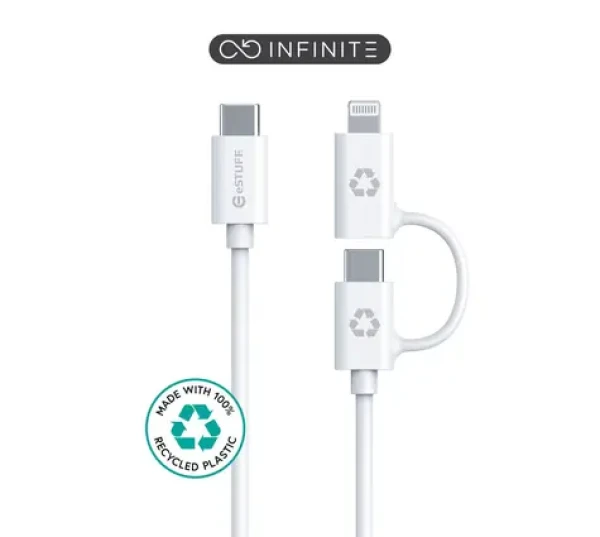 ESTUFF INFINITE Super Soft biela / Kábel / 2v1 / USB-C - USB-C/Lightning / MFI / 1 m (ES600170)