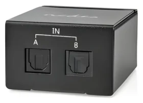 Nedis TosLink audio prepínač 2cestný čierny / Audio prepínač / manuálna / 2x TosLink vstup / kovové telo (ASWI2512BK)